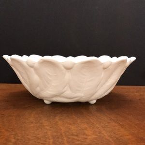 Flower Leaf Milk Glass Footed Bowl
